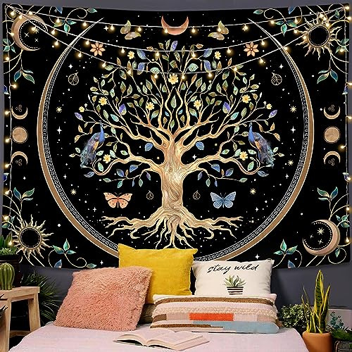 Spenlife Baum des Lebens Wandteppich Mond Tapisserie Kleiner Wandteppich für Schlafzimmer Boho Tapisserie Ästhetischer Wandteppich Wandbehang für Schlafzimmer (Baum des Lebens, 152,4 x 203,2 cm)