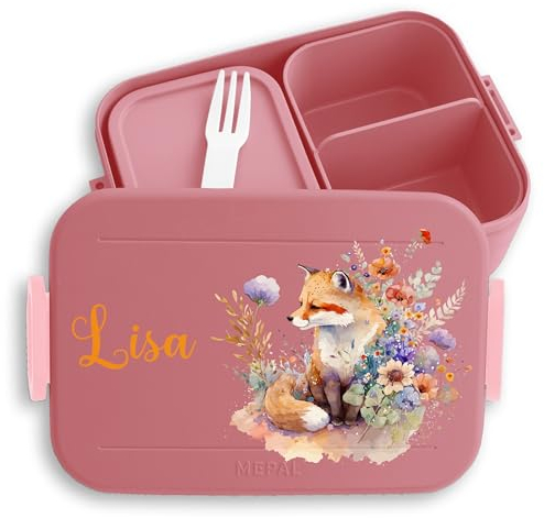 Kinder Bento Box Midi Lunchbox für Mepal Bentobox - Süßer Fuchs Brotdose Süße Füchsin Jausenbox Füchse I - 900 ml - Rosa - name personalisierte fuchsmotiv fox snackbox junge personalierte