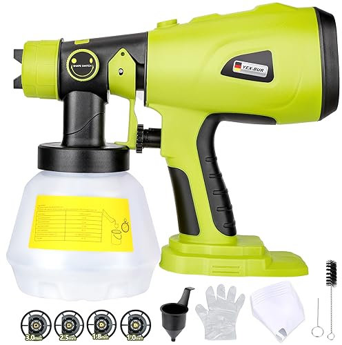 YEX-BUR Cordless Paint Sprayer for Ryobi 18V ONE + Li-ion NiCd NiMh Battery, HVLP Electric Handheld Paint Spray Gun with 1000ML Container for Furniture DIY Works House Painting