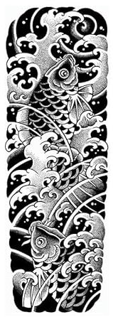 2 Piezas De Jugo De Hierbas Semipermanente Tatuaje Temporal De Brazo Completo Pegatina De Carpa Ondulada Japonesa Impermeable No Reflectante Pegatina