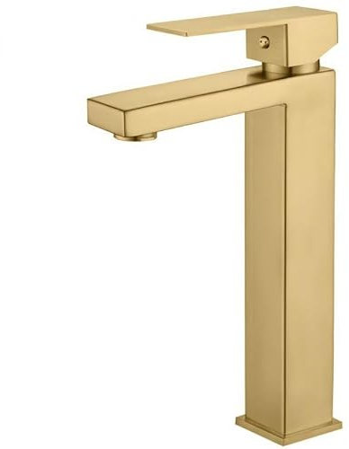 VALAZ Grifo Lavabo Dorado Cepillado Protección PVD Alto Pica | Grifo Monomando Lavabo, Mezclador Agua Fría y Caliente | Instalación Facil y Rápida | Latón, Inoxidable, Oro Mate, Serie Segura