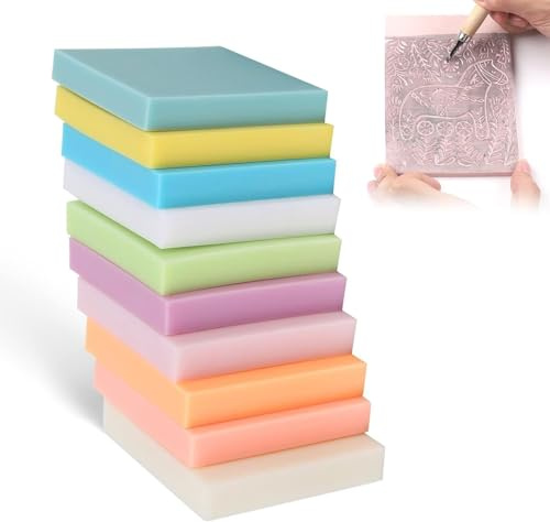 Leopacat Rubber Stamp Carving Blocks,Blank Rubber Stamps for Carving Square Linoleum Carving Blocks for Scrapbooking,Soft Printing Carving Colored Rubber Block for Invitation Cards,DIY Project 10Pcs