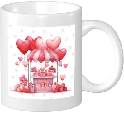 valentine's day mug heart bows love striped Watercolor holiday pink Ceramic Light Weight Ornament Set Of Coffee Pantry Grip School Family Kitchen Tea Steeping Desk mugs for hot drinks 11 Ounce