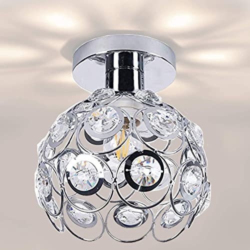 ZERAPH Bowl Shaped Chrome Finish Ceiling Lamp Crystal Ceiling Light,Flush Mount Light Fixture For Living Room,Dining Room, Bedroom Kitchen Island Hallway Entryway Chandelier