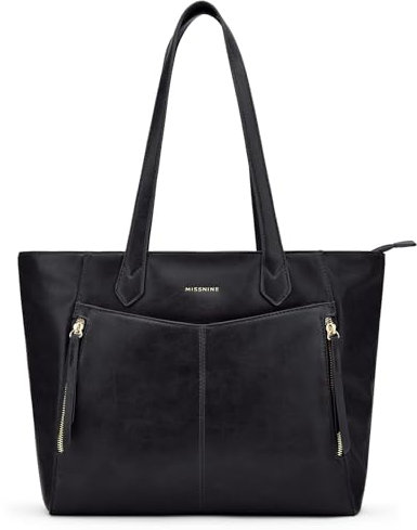 Missnine Borsa tote da donna con cerniera, borsa in pelle e borse, borse a tracolla da donna con manico superiore per lavoro, casual, viaggi, nero, Moda
