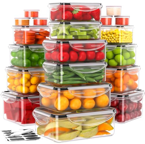 JSCORES 40 PCS Food Storage Containers with Lids(20 Tubs & 20 Lids) Airtight Plastic Meal Prep Containers with Labels & Pen Leakproof Food Containers Set Reuasable-BPA Free