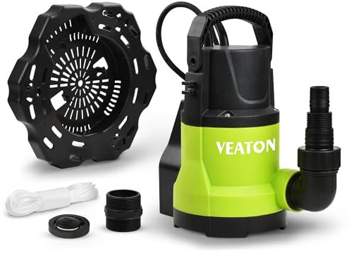 VEATON Automatic Submersible Pump, 750W 13000L/H Portable Water Removal Pump with Base, Check Valve Adapter for Swimming Pool, Hot Tub, Boat Covers, Water Beds, Rooftop, Shallow Pit Water