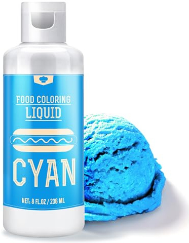 Food Colouring - 240ml Liquid Vivid Food Colouring for Baking, Cake Decorating, Icing, Cookie, Fondant and Macaron - Tasteless Concentrated Food Colour Dye for DIY Soap Making and Crafts (Cyan)