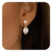 Halora Perlen Ohrringe Gold Hängend Damen, Zirkonia Pearl Earrings Tropfen Ohrringe Perlenohrringe for Women