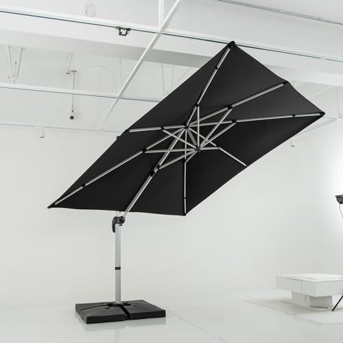 COSTWAY Sonnenschirm rechteckig 300 x 300 cm, großer Ampelschirm mit Kurbel, Gartenschirm neigbar, 360° drehbar, Terrassenschirm, Marktschirm für Garten, Terrasse, Balkon (Schwarz)
