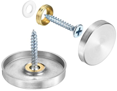 QUARKZMAN 8 Stück Spiegelschrauben, Edelstahl Zierschrauben dekorative Abdeckkappen Nägel, Panelschrauben für Schild Hardware Bau, 30mm Durchmesser, Silber