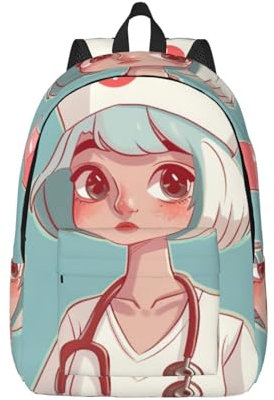 KCGSDEGV Süßer Reise-Laptop-Rucksack für Krankenschwestern, aus Segeltuch, leicht, Schulrucksack, Business-Rucksack, Taschen für Damen und Herren, Schwarz , S