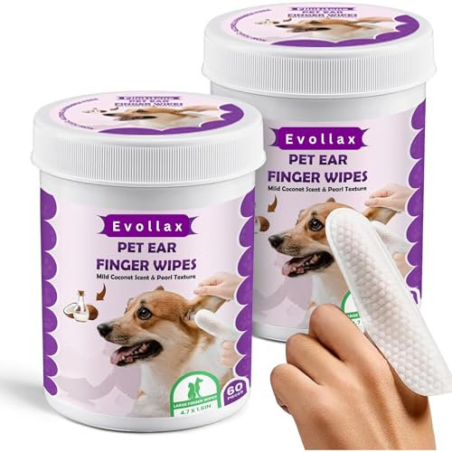 Evollax Dog Ear Cleaner Finger Wipes – 120 Dog Ear Wipes Gently Clean Ear Wax & Dirt | Ear Cleaner for Dogs uk | Ear Wipes for Dogs & Cat Ear Cleaner Wipes | Coconut Scent | Ear Cleaner for Dogs