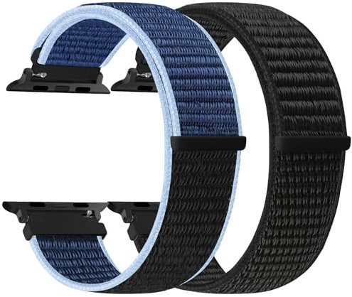 enkic Nylon Armband Kompatibel mit Apple Watch Armband 49mm 46mm 45mm 44mm 42mm 41mm 40mm 38mm Damen Herren, 2 Stück Ersatz Sport Uhrenarmband für iWatch Series 10 9 8 7 6 5 4 3 2 1 SE Ultra 2 Ultra