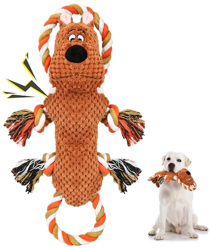 IOKHEIRA Hundespielzeug Große Hunde, Plüsch Quietschspielzeug für Welpen, Kleine, Mittlere mit Crinkle-Papier, Tauziehen Hundespielzeug für Große Hunde (Braun)
