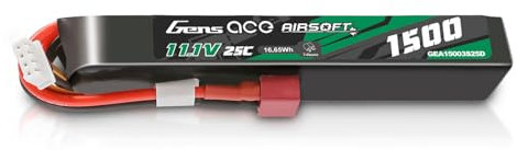 Gens ace Batterie Lipo Airsoft 3S 1500 mAh 11,1 V 25 C 3S1P avec prise Deans T, pour modèles de fusils Airsoft, etc