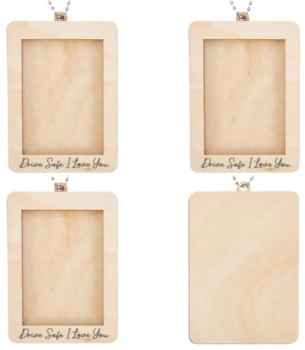 WEBEEDY 4 Stk. Auto Dekor Hängender Fotorahmen Personalisiertes Rückspiegel Hängendes Ornament Fahren Sie Sicher Holz Auto Bilderrahmen Mini Bilderrahmen Autoanhänger (9.8x6.8cm)