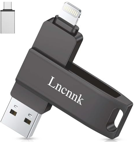 Lncnnk Certifiée MFi Clé USB 256 Go pour iPhone, Clé USB Stockage Externe de Clé USB 3.0 Photo Stick 3 en 1 Stick Mémoire pour iOS/iPad/Android/PC (Photo/vidéo/Sauvegarde Automatique), Noir