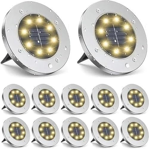 NATURLED - Luces Solares Led Exterior Jardín - Pack de 16 Focos Solares con 8 LED - Impermeables IP65 - Luz Cálida con Encendido Automático - Instalación Rápida y Fácil para Jardín, Camino, Patio
