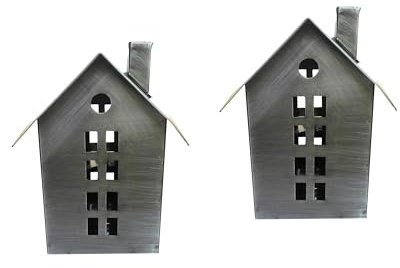 2er Set Windlicht Haus Metall | Metallwindlicht Laterne Lichthaus Teelichthalter | 10x14 cm