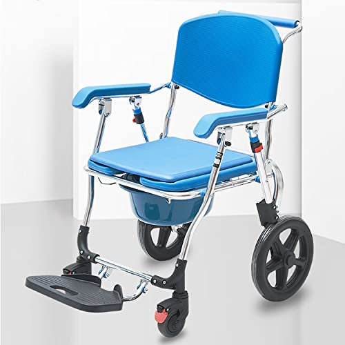 QUSYZD Toilettenstuhl Klappbarer mobiler Toilettenstuhl und Über-Toilettenstuhl Duschstuhl mit Rollen und Bremse für Behinderte und Senioren,