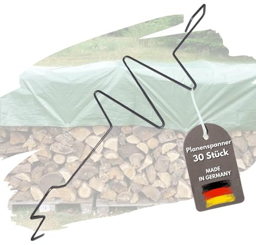 30er Set JK Trends Premium Planenspanner für Ihre Holz Abdeckplane [PATENTIERT] verzinkter Haken zum Einhängen in Plane einfacher und Stabiler Schutz von Holz Brennholz Kaminholz