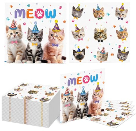 Kotkiddy 40 Stück Katzen Party Artikel Katzen Kätzchen Papier Teller und Servietten Party Tischwaren für Kinder MIAU Katzen Geburtstags Baby Dusche Dekorationen