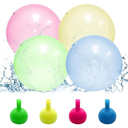 PLLYPE Wasserblasenball, 4 Stück 80CM Aufblasbare bubble ball, Wasserball Transparenter Hüpfballon, Reissfester Bubble Ballon, für Beach, Garden, Party