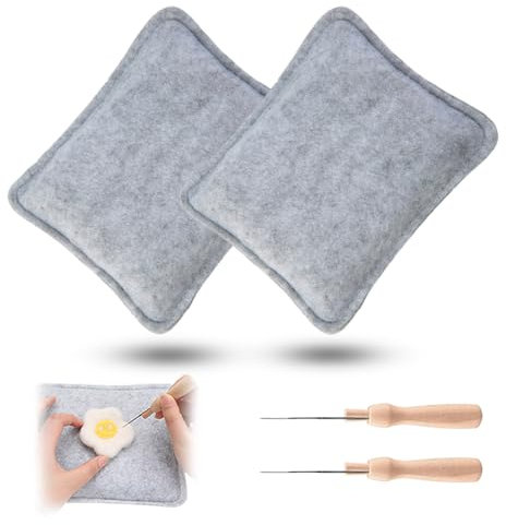Kozdtiz Unterlage Zum Filzen Trockenfilzen, 20,5 x 25 cm, 2 Stück Unterlage Nadelfilzen Werkzeugsatz mit Filznadelhalter und Filznadeln für Starter Wollfilz Werkzeugset Grau