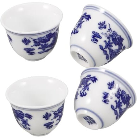 HOLIDYOYO 4pièces Lot De Petites Tasses à Thé Porcelaine Bleue Et Blanche Chinoise Céramique Lisse Et Format Portable Design Traditionnel Pour Service à Thé