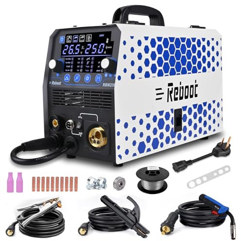 Reboot Saldatrice 6 in - 1 MIG - 250 Amp - MIG/Stick/Lift TIG Flux Core/Solid Wire Inverter. RBM2500 5a generazione Aggiornamento per saldatrice MMA, MIG & MAG in alluminio.