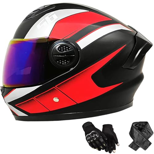 Integralhelm, Motorradhelm DOT/ECE Zertifiziert Doppelvisier Motorrad Helm für Damen und Herren Rollerhelm, Größe: 58-62cm M