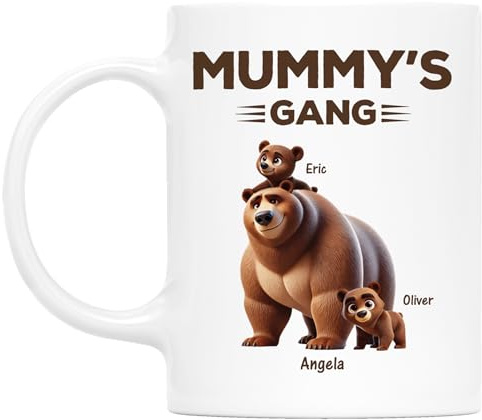 Personal Chic Custom Mug Name - Daddy Mummy Bear's Gang - Personalised Mothers Day Gifts, Grandma Gifts from Grandchildren, Grandma and Grandpa Mugs, Personalised Grandad Mug (2 Kids)