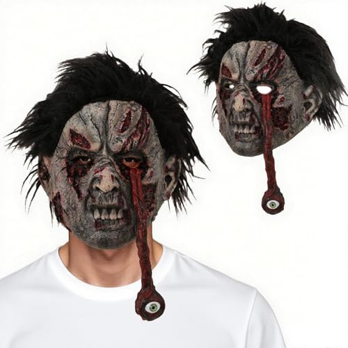 KEGOZ ​​Gruselige Zombie-Maske, Vampir-Kopfmaske mit Augapfel Realistische Gruselige Kopfbedeckung für Halloween Horror Kostüm Gruselige Requisiten für Cosplay Kostümpartys (Braun)