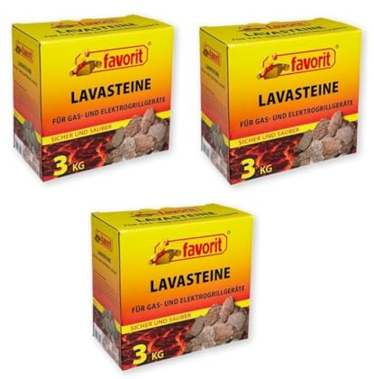 FAVORIT 3er Set Lavasteine – für Gas- und Elektrogrill (3 x 3kg Karton, Naturprodukt aus Deutschland)