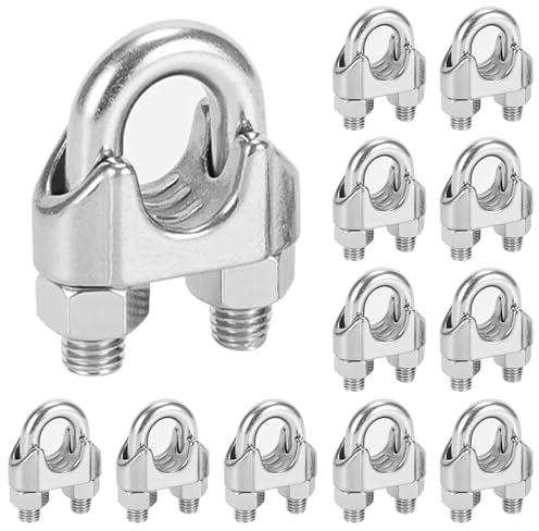 12x Drahtseilklemme Edelstahl Seilklemmen M5 Bügelseilklemme, U-Bolzen Bügelform Stahlseil Seilverbinder Klemme für Ø 5mm Stahlkabel Stahldraht