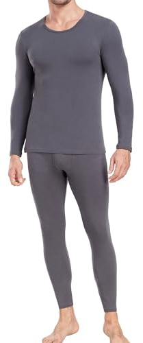 wirarpa Conjunto térmico de algodón para Hombre: Capa Base cálida, Parte Superior Ligera de Manga Larga y Pantalones de Pijama Gris Profundo Talla S