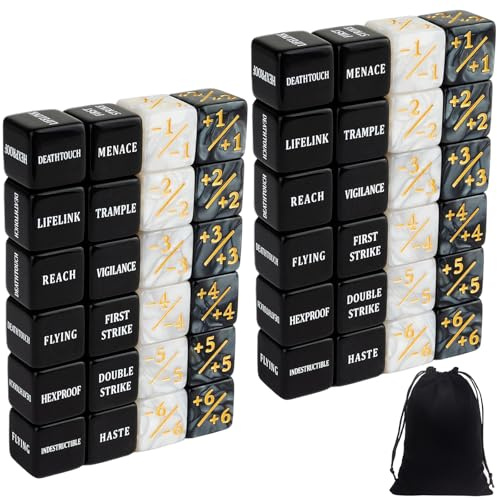 LIUYIDM würfelset Würfel Set 48 Stück Acryl Token Gezinkte Würfel Set | Würfel Zähler mit Samtbeutel Fähigkeiten Schlüsselwörter Zählerwürfel Loyalität Cube Würfel würfel set Zubehör