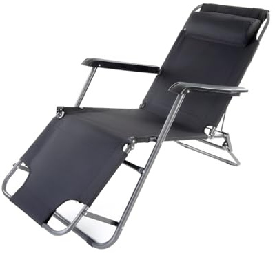 MAT-COMPANY Relaxsessel Gartenstuhl Hochlehner Klappbar inkl Kopfkissen schwarz 155x61x80cm