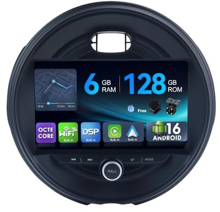 MSD 6G+128G Octa-Core - 9 Pulgada Autoradio para BMW Mini Cooper F54 F55 F56 F60 (2015-2019) | Android 15 GPS Navi Radio | CarPlay Android Auto Dab 4G Dual-Band WLAN Volante DSP | Cámara Mic | 2 DIN