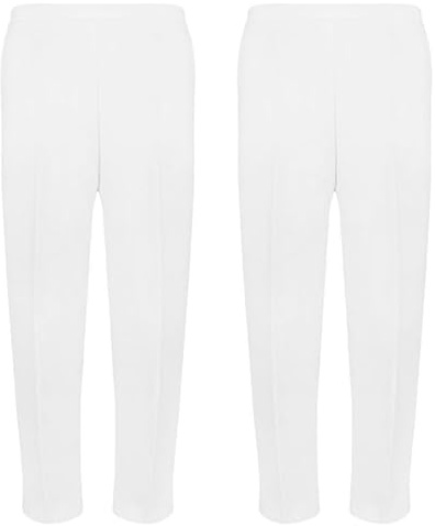 Pack of 2 Ladies Trousers Women Straight Leg Half Elasticated Waist Pants – Stretch Waist Casual Office Work Formal Pull-On Bottom with Pockets – Comfortable Lightweight Everyday Workwear