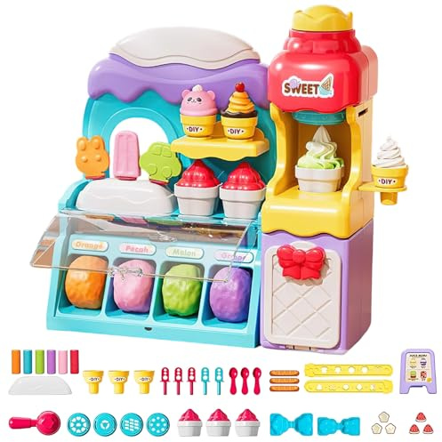 OEHUG Play Color Dough Set - Ice Cream Maker Machine Burger Accessories Set, Ice Cream Shop Toys For Rubber Modelling Clay Set