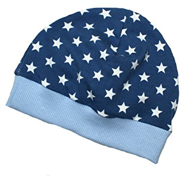 Kleine Könige Mütze Baby Jungen Beanie · Mitwachs-Funktion · Modell Sterne Superstar Marine, hellblau · Ökotex 100 Zertifiziert · Größe 98/104