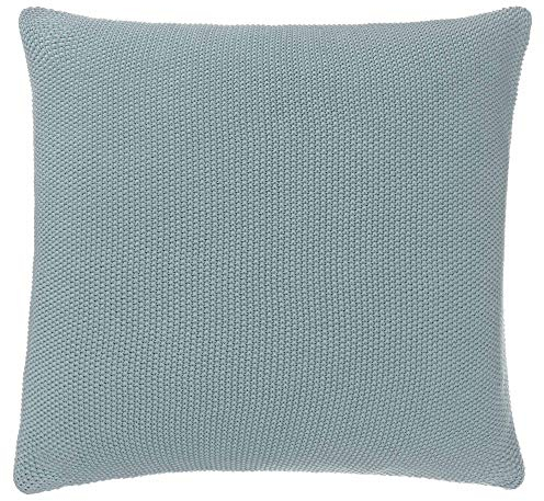 URBANARA Kissen Antua - 100% Reine Baumwolle, Grüngrau, gestrickt - 50 x 50 cm, Dekokissen, Sofakissen, Zierkissen, Kissenhülle