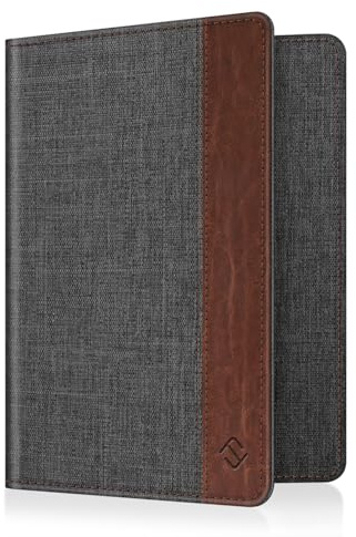 FINTIE Passport Holder, Slim Travel Wallet RFID Blocking Card Case Cover Passport Cover Protector Essentials with Credit Card Slots for Women/Men, Denim Charcoal Brown
