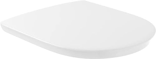 Villeroy & Boch ViCare WC-Sitz barrierefrei - Toilettendeckel Weiß Alpin aus Duroplast - Toilettensitz mit Edelstahl-Scharnieren und Griffrillen - Bruchsicherer Klodeckel D-Form - Original Ersatzteil