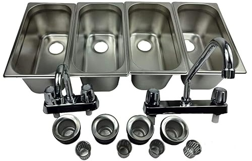 Standard 4-Compartment Drop-in Stainless Steel Concession Sink Set & Hand Washing for Concession Stand Food Trailer