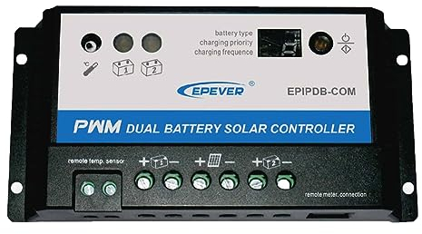 SolaMr 20A PWM Regolatore di Carica Solare 12V/24V per Duo-Batteria Regolatore di Carica Solare con Indicatore LED per Camper, Roulotte e Barche - EPIPDB-COM-20