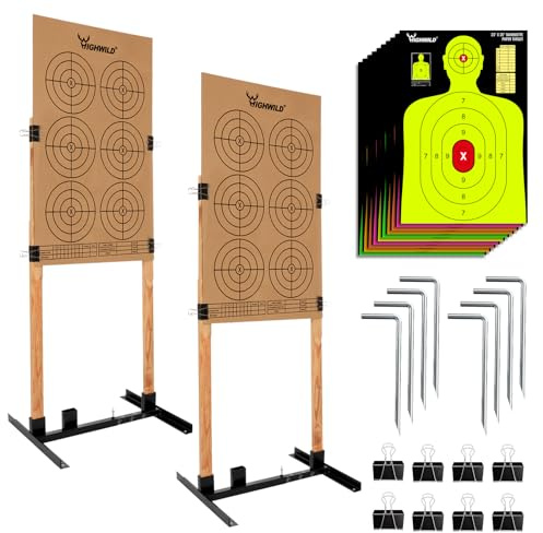Highwild Adjustable Target Stand Base for Paper Shooting Cardboard Silhouette H Shape Stand Base for Shooting Range 1x2 Wooden Target Station Setup - 2 Pack