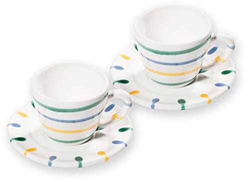 GMUNDNER KERAMIK Espresso für 2 Gourmet Geschirrset Buntgeflammt Geschirr, handgemacht in Österreich